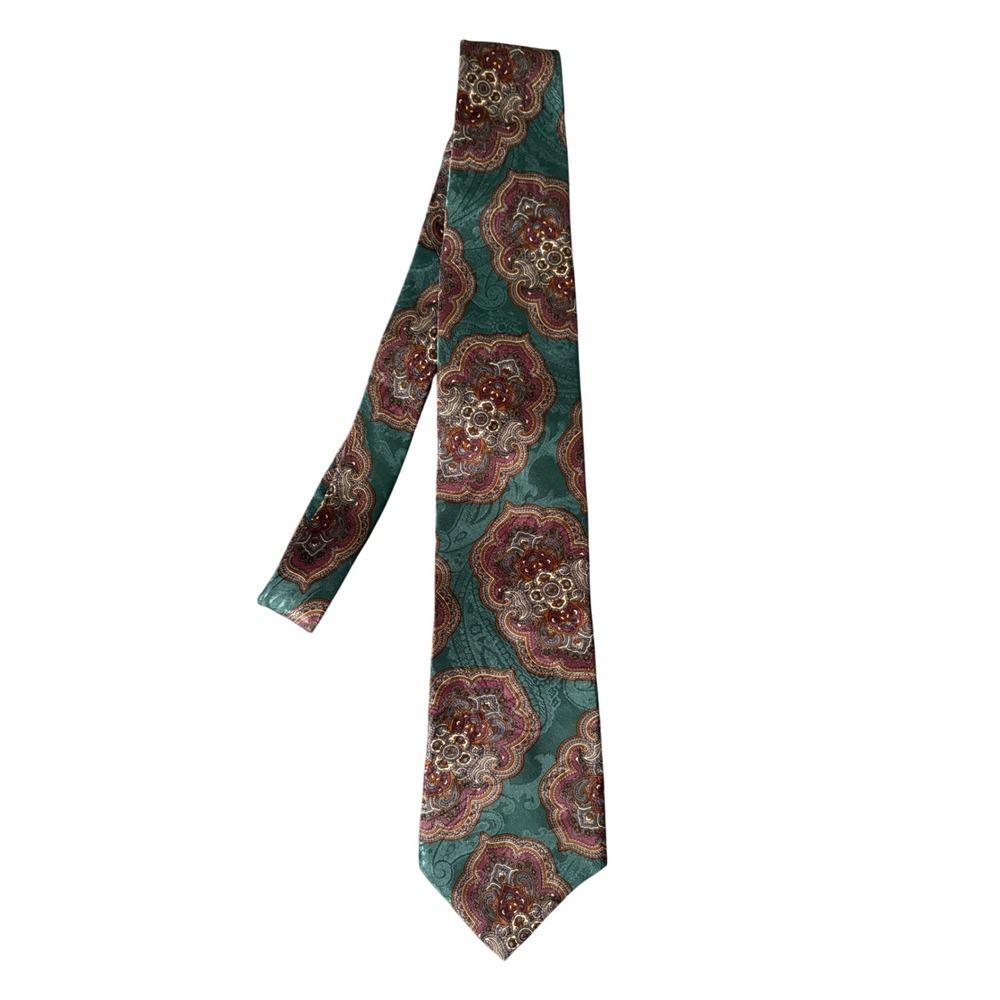 Vintage New Haven Neckwear Green Purple Mandala Silk Necktie